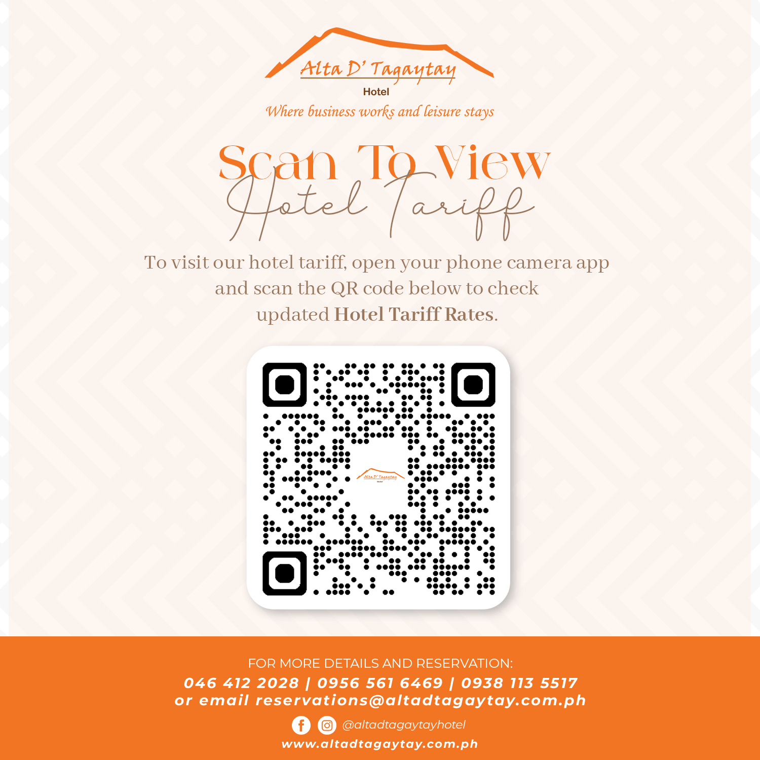 Scan to View - Hotel Tariff